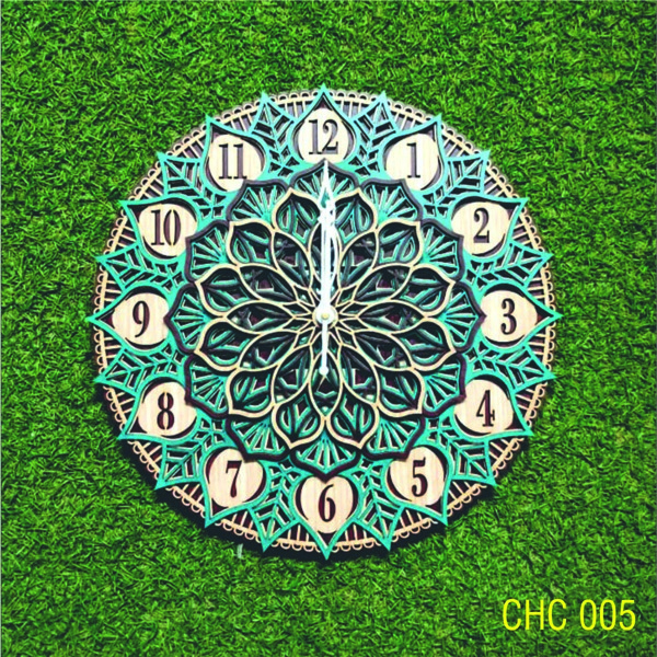 Alpha Round cutwork Decorative MDF Wall Clock - Turquoise colour